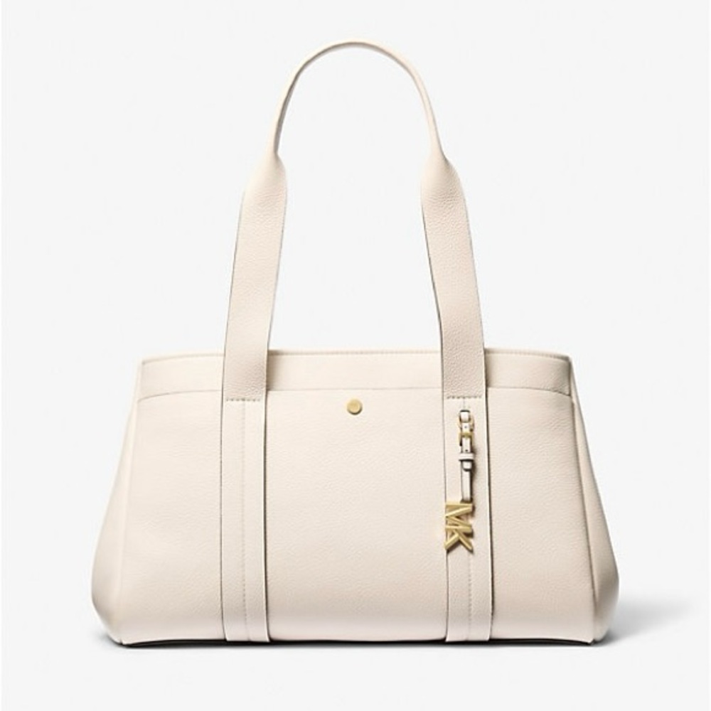New- MICHAEL Michael KORS Rom Large Pebbled Leather Tote Bag in Light Cream